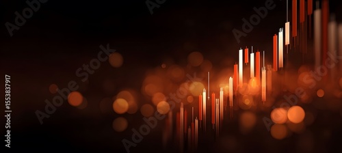 Dramatic close-up of red and white candlestick charts on a blurred background with bokeh lights, illustrating stock market trends and financial analysis