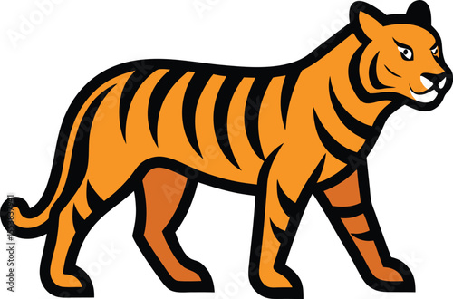 tiger walking in jungle pose clean black outlin