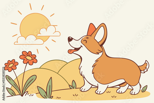 Adorable cartoon Corgi illustration with a cute fluffy butt and playful expression