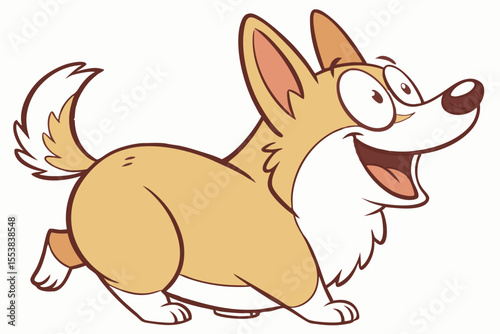 Funny cartoon Corgi with an exaggerated wagging butt and joyful personality