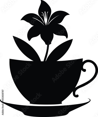 Elegant blooming lily flower gracefully displayed inside a vintage teacup isolated on white background isolated on transparent background