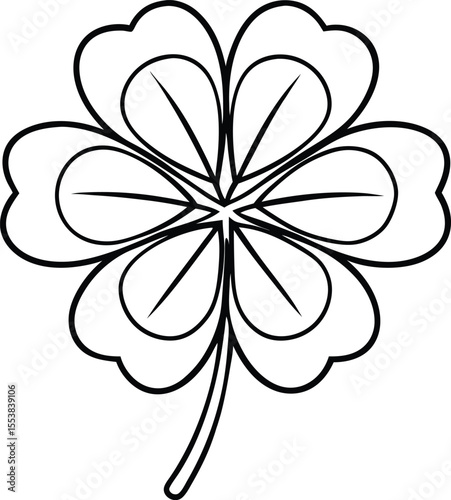 A detailed illustration of a vibrant green clover flower with four distinct leaves arranged side by side isolated on white background isolated on transparent background