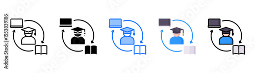 Blended Learning icon set with multiple style collection