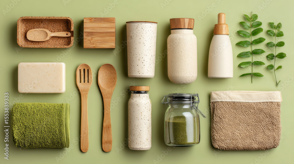 Naklejka premium Sustainable Living Concept with Reusable Items Flat Lay -