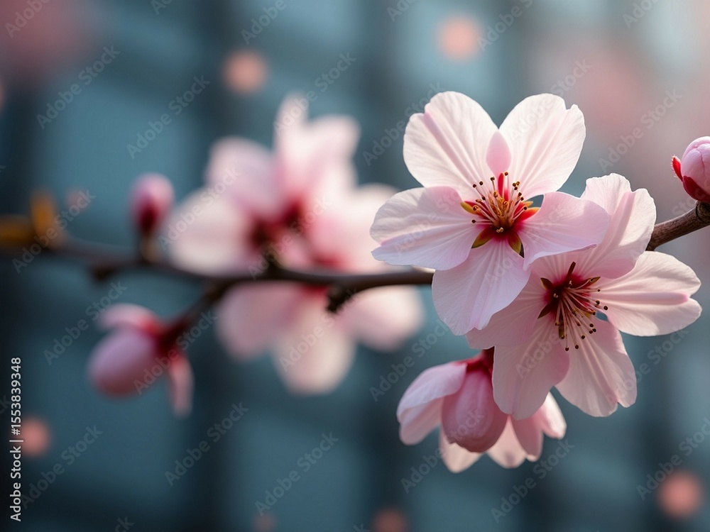 Obraz premium Pink Cherry Blossoms Blooming Under Pixelated Sunlight