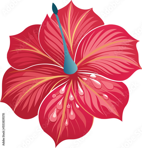 Detailed hibiscus petal with realistic raindrop texture and water droplet effects isolated on white background isolated on transparent background