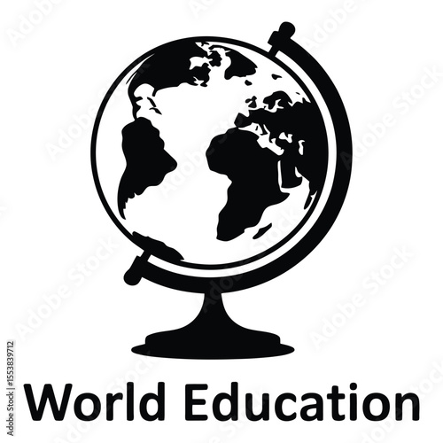 Black silhouette of a globe representing world education isolated on white background silhouette