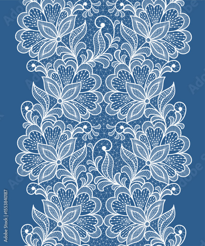 Seamless floral background with lace flowers.Vector hand made lace pattern with flowers