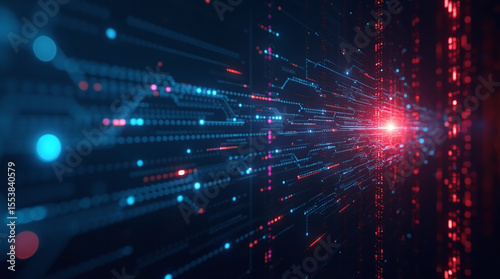 flowing data lines blocked by firewall grid, abstract visualization of cybersecurity system, digital art