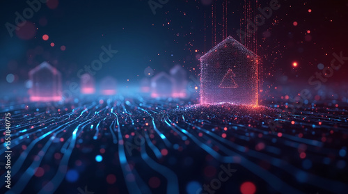 flowing data lines blocked by firewall grid, abstract visualization of cybersecurity system, digital art