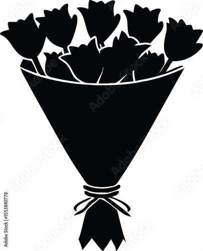 Beautiful floral tulip bouquet elegantly wrapped in a decorative paper cone isolated on white background isolated on transparent background