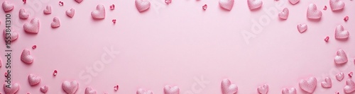 Elegant pink background with scattered hearts of different sizes and ample copyspace perfect for Valentines Day romantic designs and love themed projects