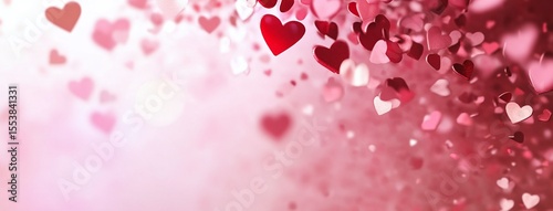 Elegant pink background with scattered hearts of different sizes and ample copyspace perfect for Valentines Day romantic designs and love themed projects