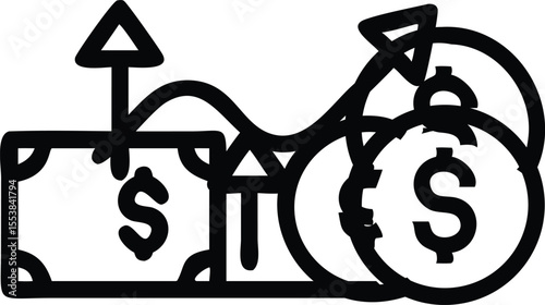 Financial growth and decline illustrated with dollar signs and arrows