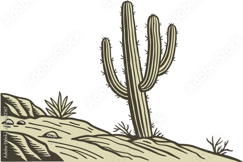 Desert Cactus Vector Illustration on White Background