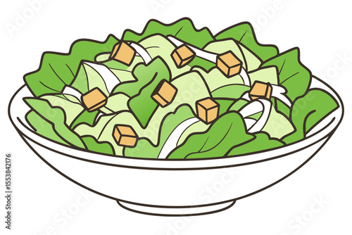 Healthy Caesar Salad Illustration on Clean White Background