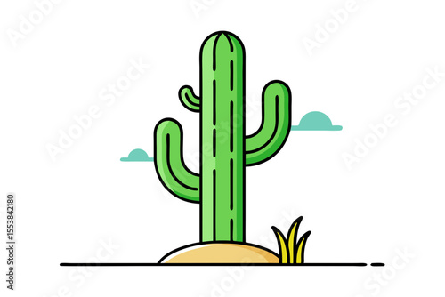 Cactus Plant in Desert Landscape Illustration
