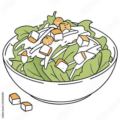 Caesar Salad on White Background Food Illustration