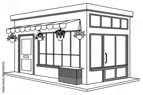 Minimalist Café with Hanging Plants Illustration