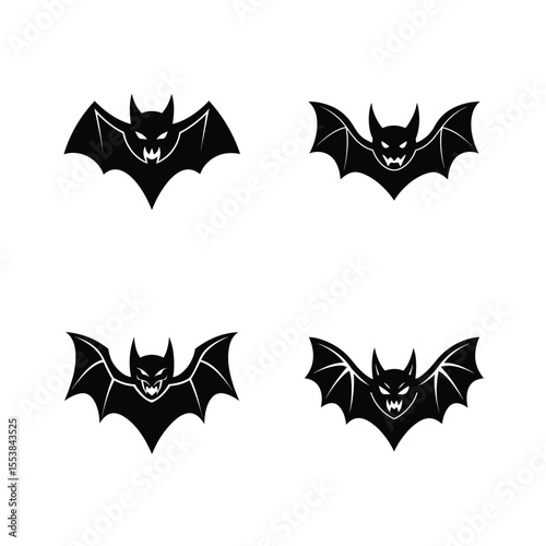 Bat with devil face vector silhouette bundle