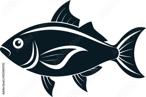 Black Silhouette Fish Vector Illustration – Minimal Marine Animal Icon Design with editable