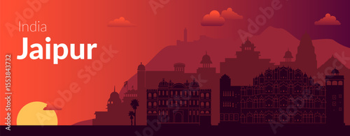 The stunning Jaipur Skyline at sunset showcases a colorful and enchanting Indian cityscape