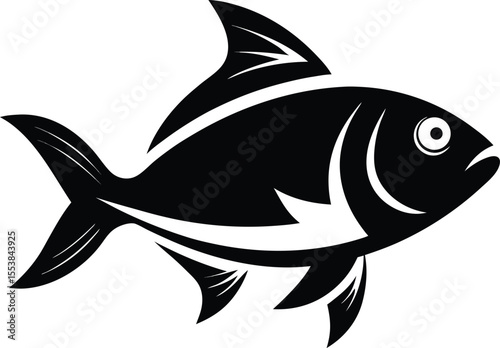 Black Silhouette Fish Vector Illustration – Minimal Marine Animal Icon Design with editable