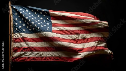 American flag waves gently against a dark backdrop, embodying freedom and national pride