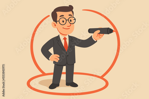 Businessman Drawing Personal Boundaries with Marker. Setting Limits, Self-Protection, Assertiveness, Workplace Boundaries, Professional Cartoon Vector Illustration, Leadership, Self-Care Concept