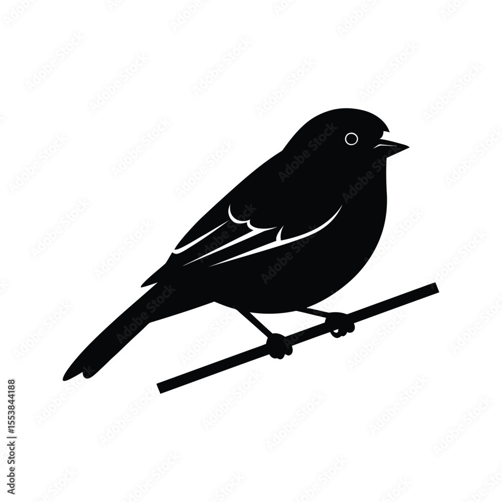 Fototapeta premium Black silhouette of a small bird perched on a branch simple bird vector illustration nature icon