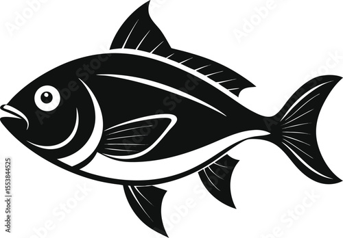 Black Silhouette Fish Vector Illustration – Minimal Marine Animal Icon Design with editable