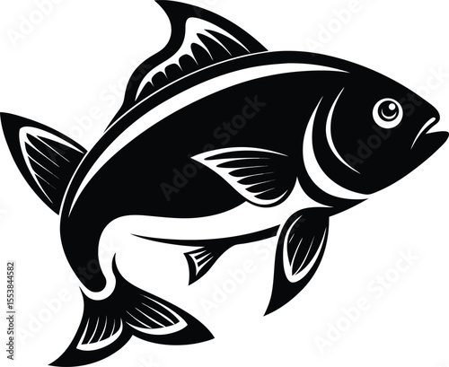 Black Silhouette Fish Vector Illustration – Minimal Marine Animal Icon Design with editable
