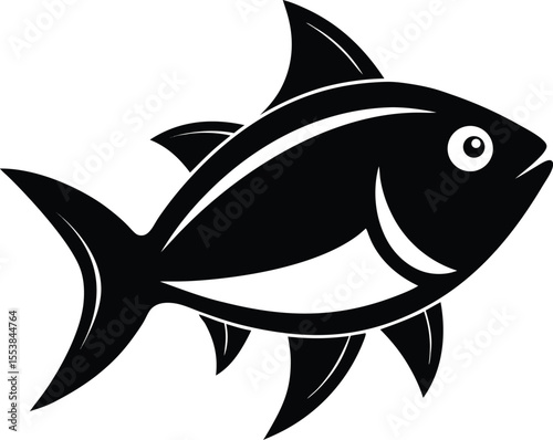 Black Silhouette Fish Vector Illustration – Minimal Marine Animal Icon Design with editable
