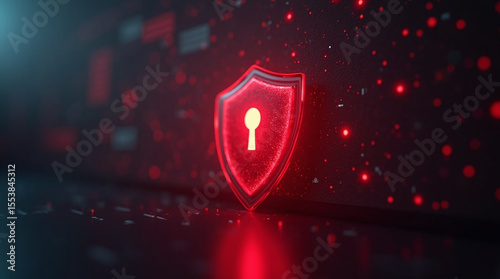glowing shield resisting digital attack, red warning symbols bouncing off, cyber threat protection visualization