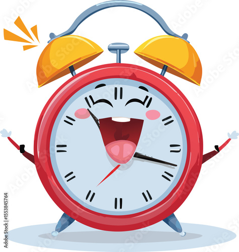 Sleepy Alarm Clock Yawning and Stretching in the Morning