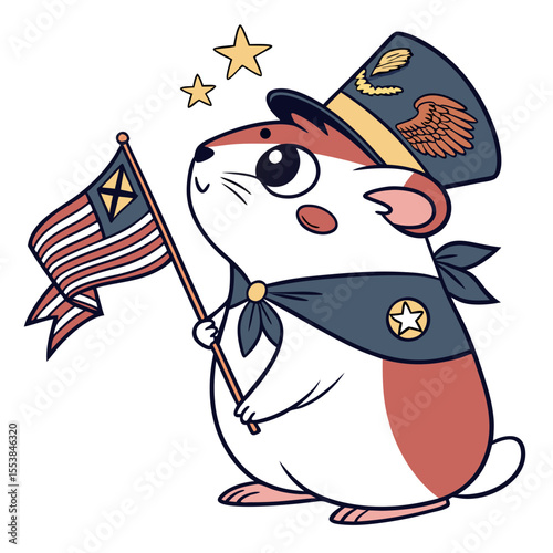 Cute SVG of a Playful Hamster in Brave Honor colors, featuring wearing a bowtie in a Veterans Day setting