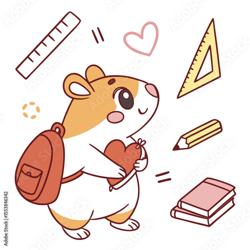 SVG art: A Funny Hamster in a Back to school vibe with holding a heart, tinted with Chalkboard Fun tones