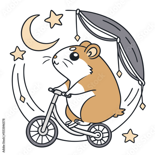 Bashful expression on a Hamster in a Starlight Ball theme, with riding a bicycle – Lunar Elegance vector art