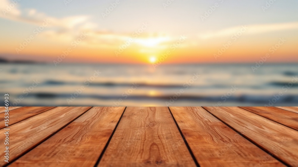 Fototapeta premium Wooden table and blurred sea background