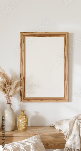 Wooden frame on the wall and decorations in the room