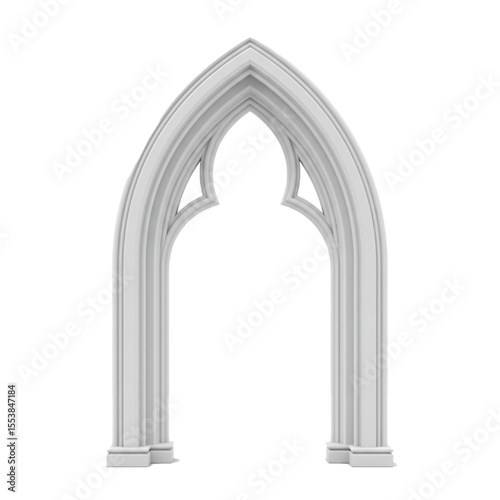 elegant white gothic archway for architectural design isolated on white background