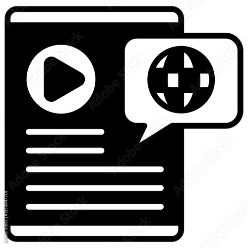 Mobile News mini illustration glyph icon, use for journalist, broadcasting, news and media UI, UX kit, app and web development, digital or print.
