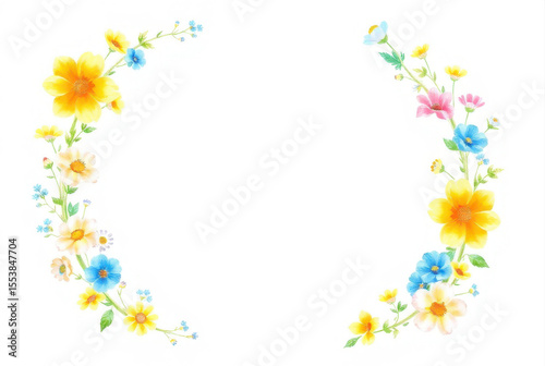 Watercolor floral frame creating a blank space