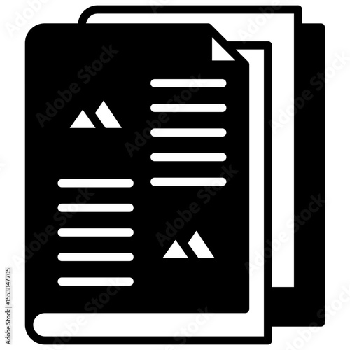 Newspaper mini illustration glyph icon, use for journalist, broadcasting, news and media UI, UX kit, app and web development, digital or print.