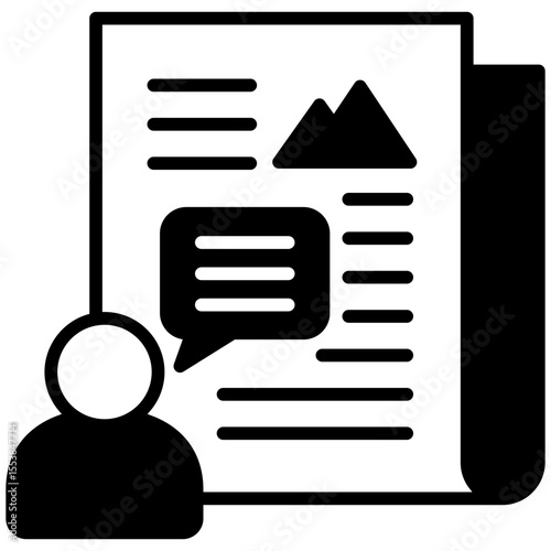 Opinion mini illustration glyph icon, use for journalist, broadcasting, news and media UI, UX kit, app and web development, digital or print.