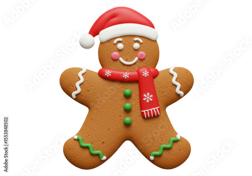 Foto Isolated Gingerbread Man with Santa Hat and Scarf