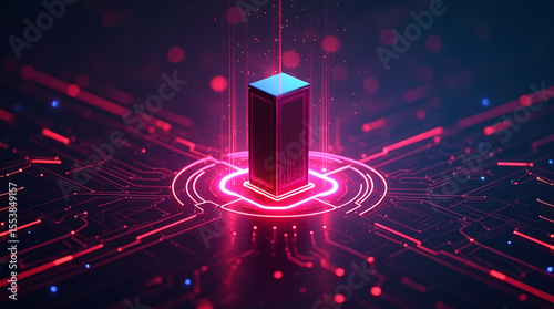 neon digital firewall visualized as forcefield around server tower, data streams repelled by shield, cyber security metaphor