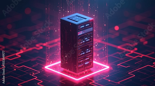 neon digital firewall visualized as forcefield around server tower, data streams repelled by shield, cyber security metaphor