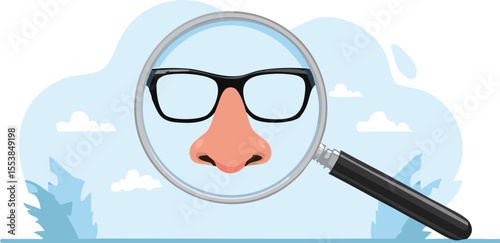 Silly Magnifying Glass Wearing Glasses and a Fake Nose