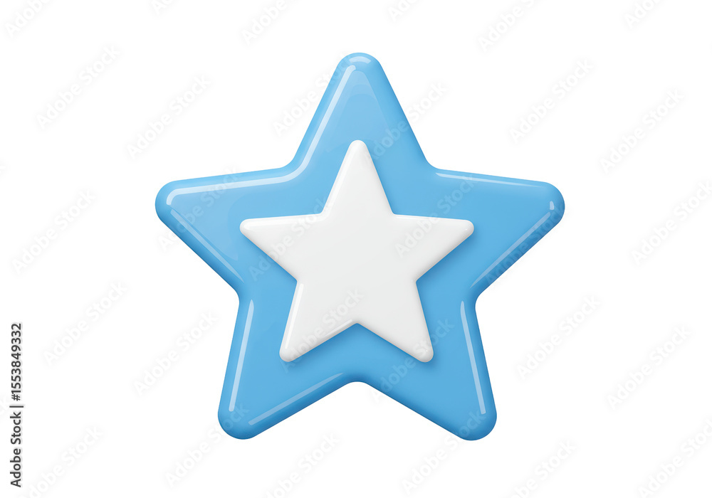 Isolated Blue and White Layered Star Icon with Glossy Finish Isolated Blue and White Layered Star Icon with Glossy Finish